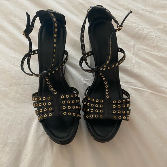 Black Leather Quiberon Platform Wedge - Picture 2 of 4